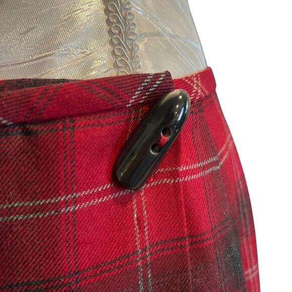 Liz Clairborne Wool Wrap Skirt Womens Sz 12 Red Gray Tartan Academia Romantic - Picture 6 of 15